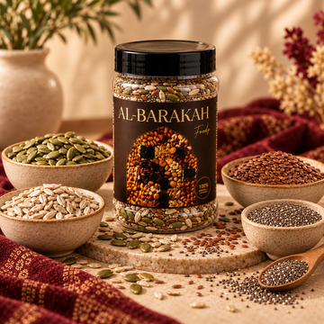 Seeds category using the approved Al-Barakah black and gold jar